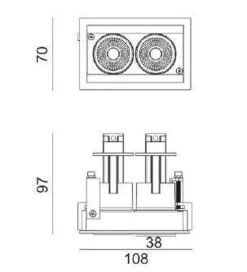 Aria mini flex K2 downlight justerbar 2x5W 2700K RA90 Dimbar - Hvit
