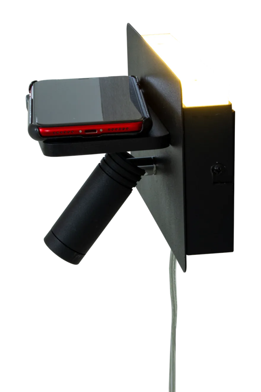 Cargador vegglampe med trådløs lader og USB - Svart
