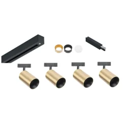 Designline Tube Pro komplett 1.9 meter spotskinne med 4 spotter GU10 - Svart/Messing