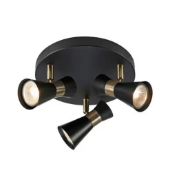 Folie taklampe 3-spot - Svart/Antikk messingfarget - Svart / Messing