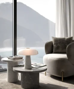 Glossy bordlampe Marmor - Opalhvit
