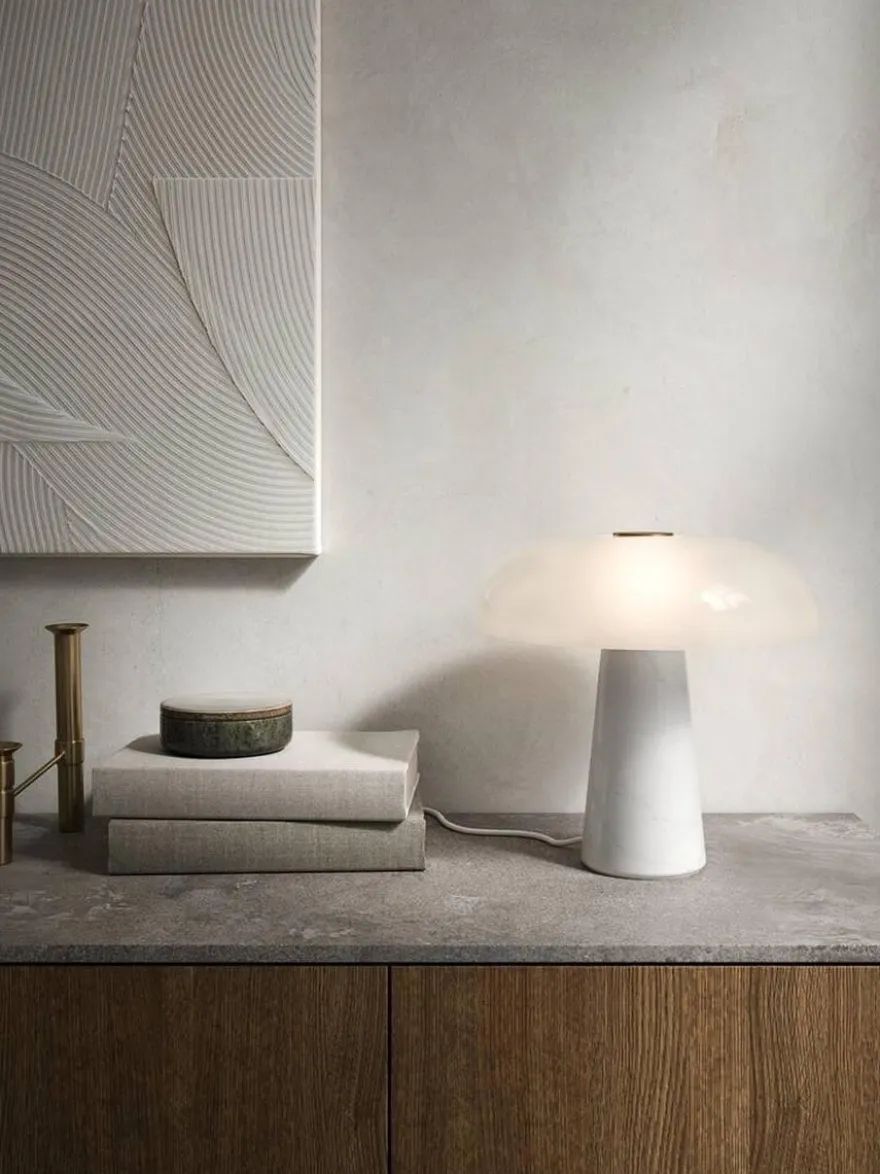 Glossy bordlampe Marmor - Opalhvit