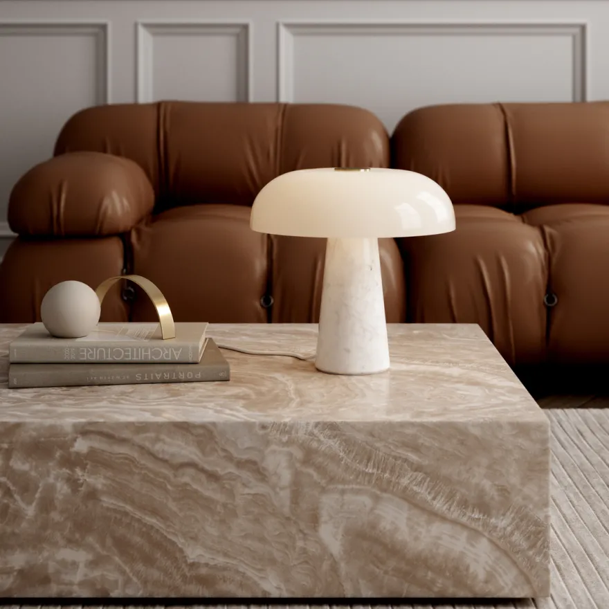 Glossy bordlampe Marmor - Opalhvit