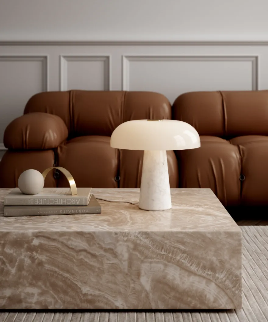 Glossy bordlampe Marmor - Opalhvit