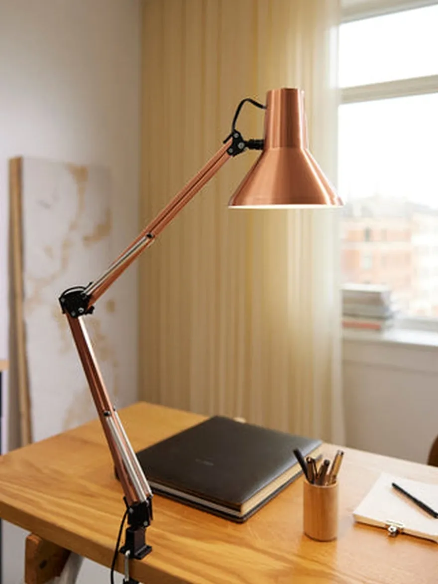 Jensen bordlampe m/bordklemme og veggfeste - Kobber
