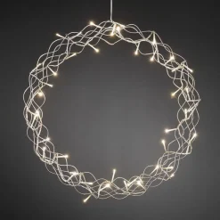 Julekrans med lys 45 cm varmhvit led - Sølv
