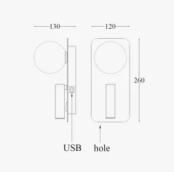 Mooni vegglampe USB - Svart