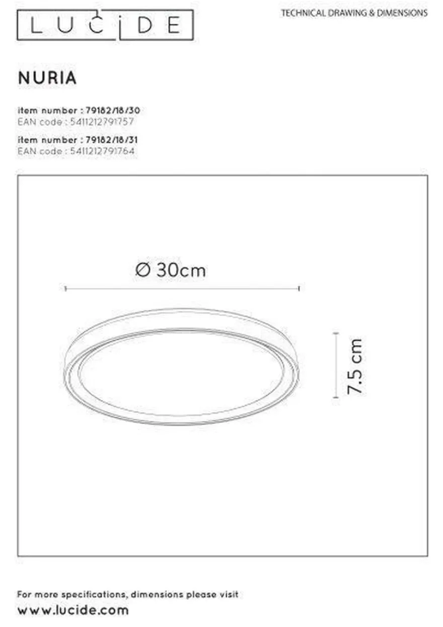 Nuria taklampe 30 cm 18 watt 2700 Kelvin 3-step dim