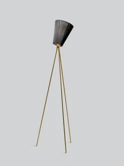 Oslo Wood gulvlampe gull med skjerm