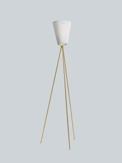 Oslo Wood gulvlampe gull med skjerm