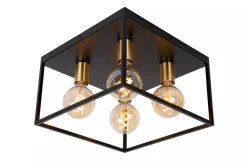 Ruben taklampe 36x36 cm 4-lys - Svart/Gullfarget
