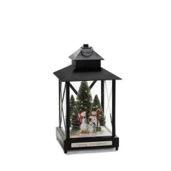 Stor lykt med juletre og snømenn - 42cm