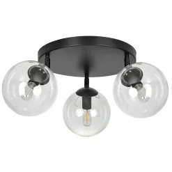 Tofi taklampe rund 3 lys - Svart/Klart glass