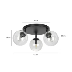 Tofi taklampe rund 3 lys - Svart/Klart glass