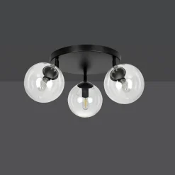 Tofi taklampe rund 3 lys - Svart/Klart glass
