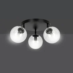 Tofi taklampe rund 3 lys - Svart/Klart glass