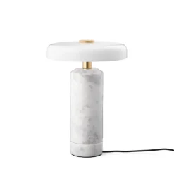 Trip oppladbar bordlampe - Hvit marmor/Hvit skjerm